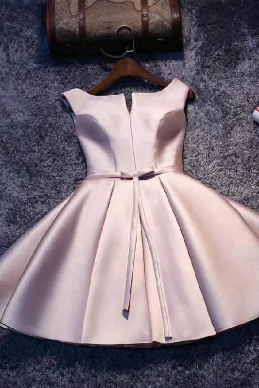 Pink A-line Lace-up Satin Short Homecoming Dress Party Dress PD046 Tunics Cozy comfortable Pink A-line Lace-up Satin Short Homecoming Dress Party Dress PD046 Tunics Cozy comfortable