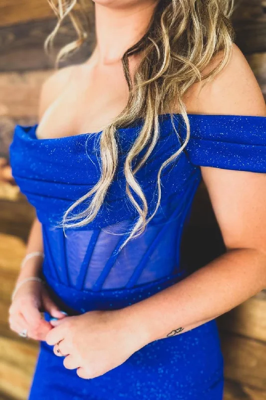 Off the Shoulder Royal Blue Tight Party Dress Sequined Elegant Party