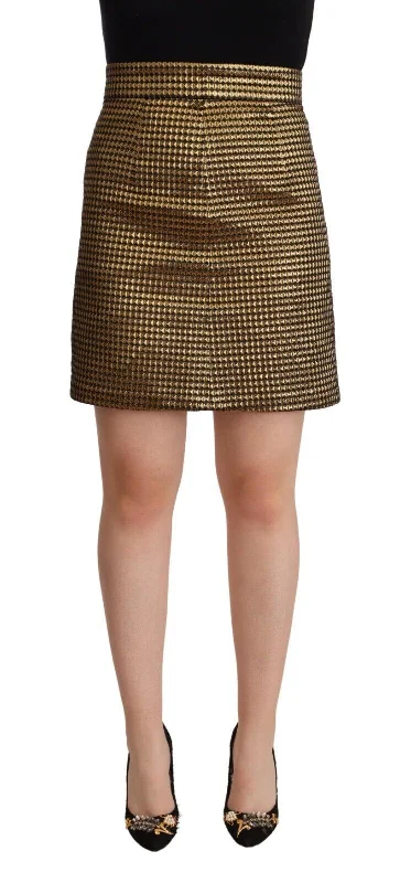 Boutique Moschino Elegant High-Waisted Gold-Black Skirt wool skirt warm