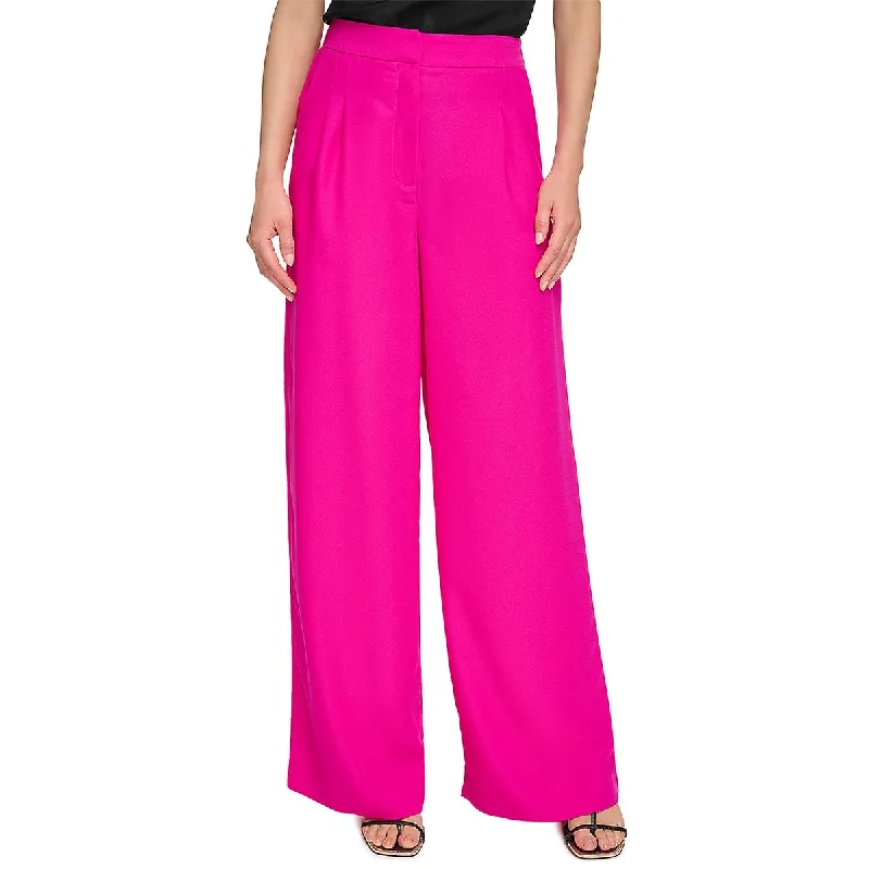 DKNY Womens Pleated Crepe Wide Leg Pants Sleek Black Pants