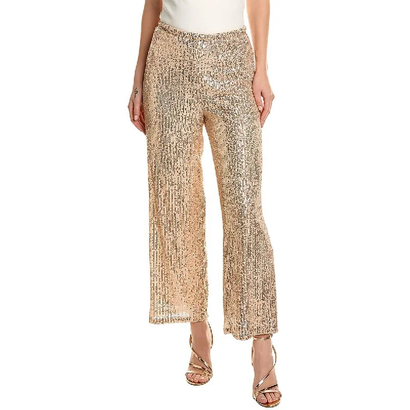 Nicole Miller Womens Sequined High Rise Wide Leg Pants Comfortable Denim Trousers