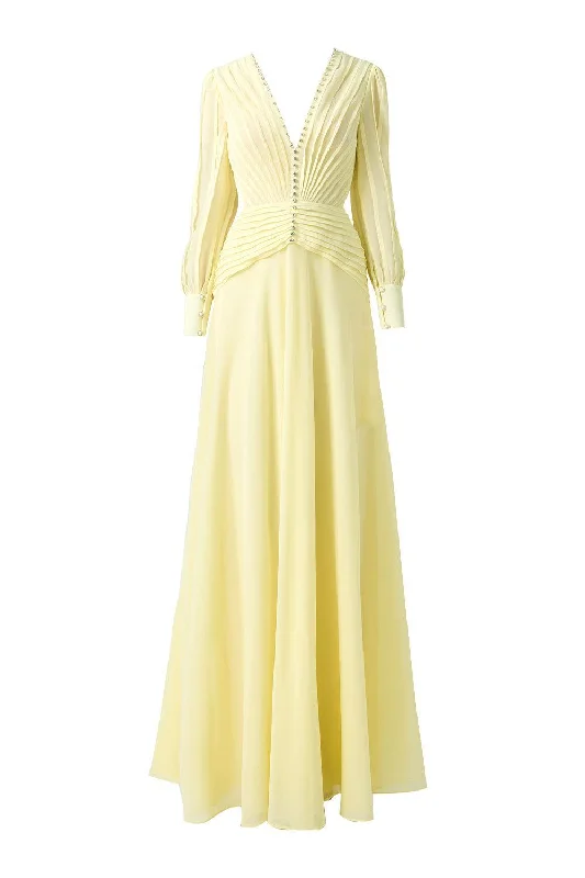 Khalil A-line Cuff Sleeved Chiffon Floor Length Dress Tunics Versatile all-occasion