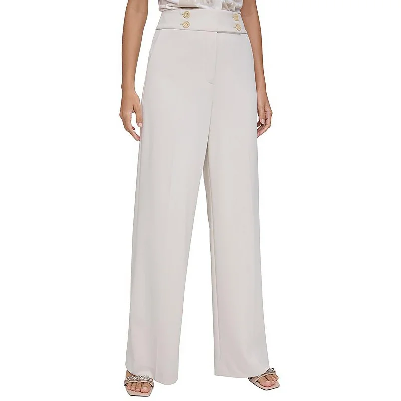 Calvin Klein Womens Pocketed High Rise Wide Leg Pants Stylish Elastic Waist Pants