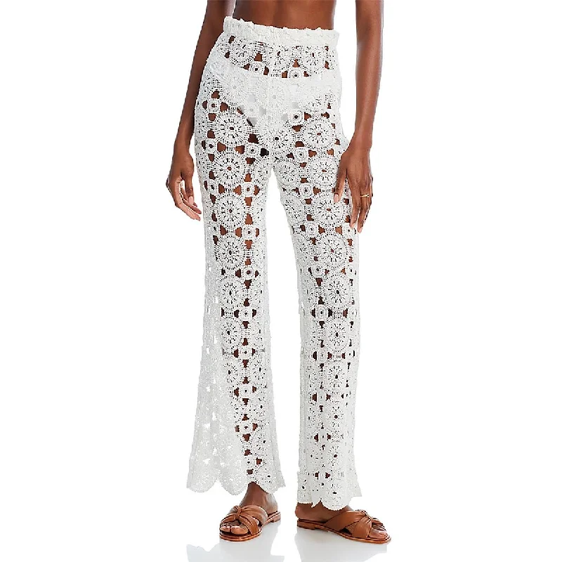 Aqua Womens Crochet High Waisted High-Waisted Pants Comfortable Jogger Trousers