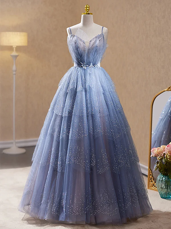 Straps Beaded V Neck Blue Lace Prom Dress, Blue Lace Tulle Long Formal Dress Tunics New arrival Straps Beaded V Neck Blue Lace Prom Dress, Blue Lace Tulle Long Formal Dress Tunics New arrival