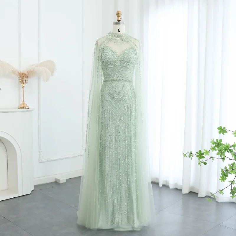 Luxury Green Evening Dress with Cape Sleeve SS164 Tunics Spring floral