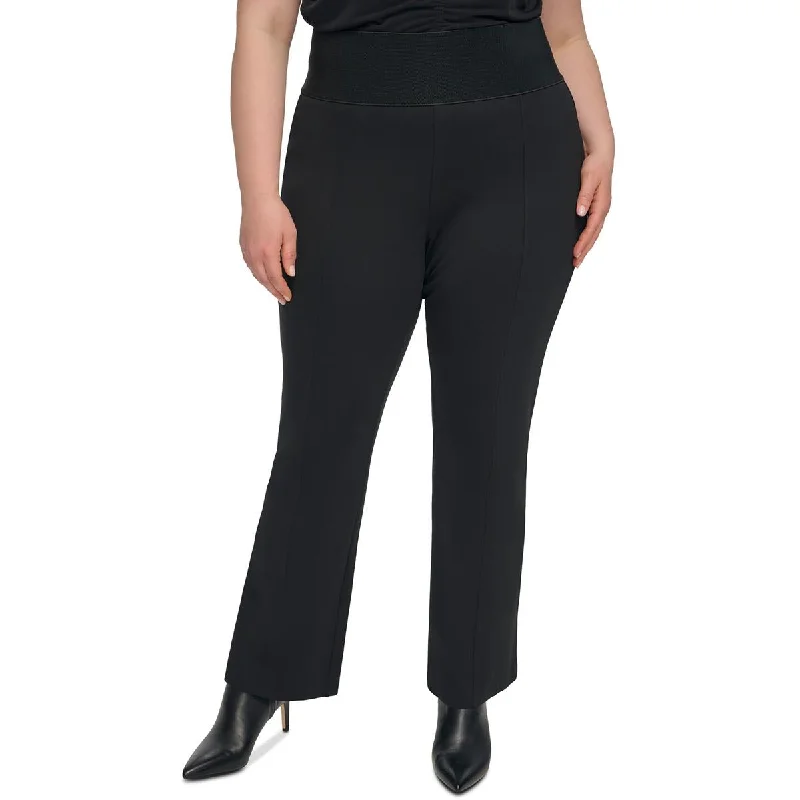 Calvin Klein Womens Plus Pintuck Stretch High-Waisted Pants Sleek Black Pants