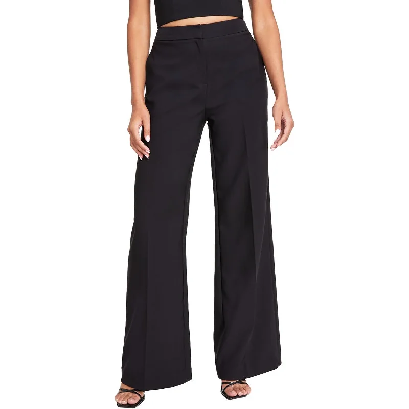 Calvin Klein Womens Pintuck High Rise Wide Leg Pants Relaxed Casual Leggings
