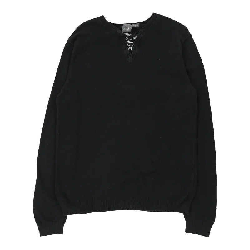 Armani Exchange Sweatshirt - Medium Black Cotton Hoodie Crop Top Short Trendy