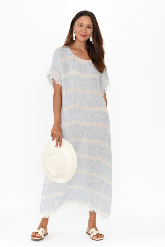 Galene Blue Stripe Linen Dress Tunics Versatile stylish