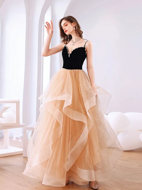 Champagne Tulle Long Prom Dresses, Champagne Tulle Formal Graduation Dresses Tunics Practical easy-care Champagne Tulle Long Prom Dresses, Champagne Tulle Formal Graduation Dresses Tunics Practical easy-care