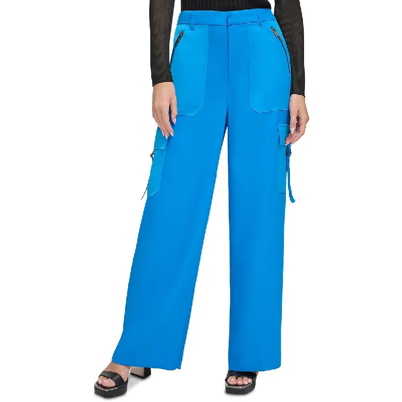 DKNY Womens Satin Trim High Rise Cargo Pants Cozy Lounge Pants