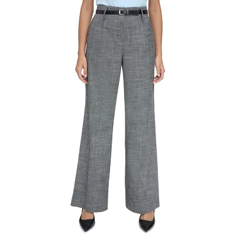 Calvin Klein Womens High Rise Heathered Wide Leg Pants Casual Plaid Pants