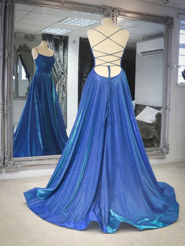 Shiny Backless Blue Prom Dresses, Open Back Blue Long Formal Evening Dresses Tunics Vintage classic Shiny Backless Blue Prom Dresses, Open Back Blue Long Formal Evening Dresses Tunics Vintage classic