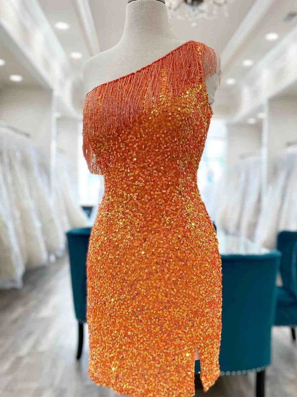 One Shoulder Short Tight Orange Blue Prom Dresses, One Shoulder Short Formal Homecoming Dresses Tunics stripes playful One Shoulder Short Tight Orange Blue Prom Dresses, One Shoulder Short Formal Homecoming Dresses Tunics stripes playful