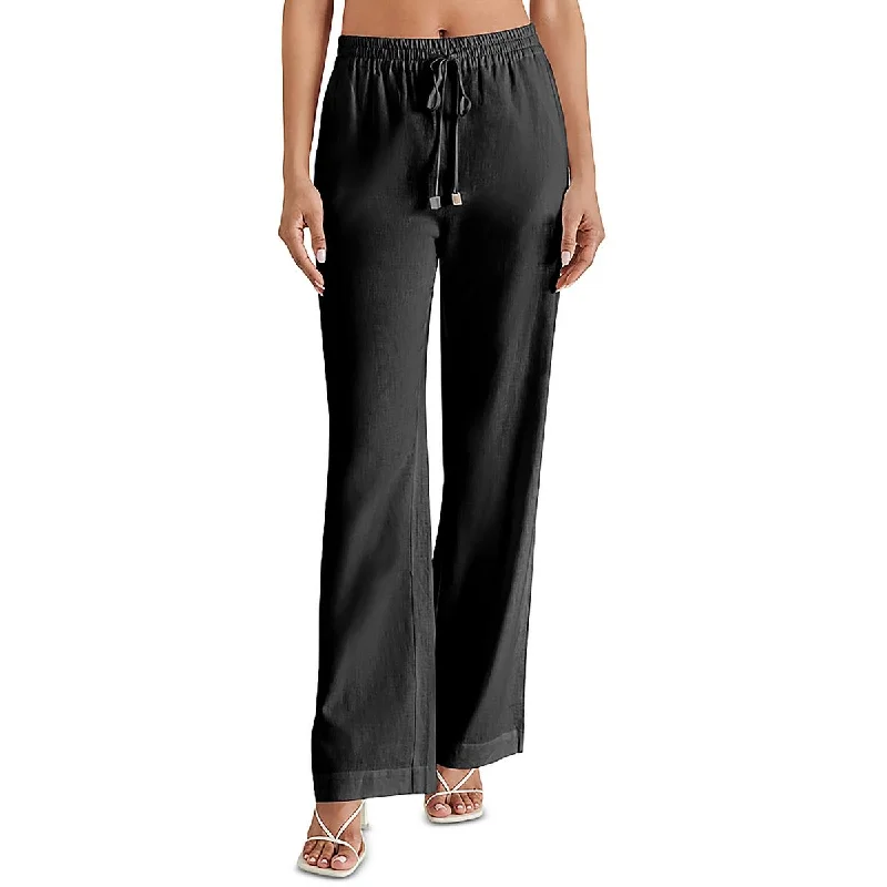Steve Madden Womens Linen Drawstring Wide Leg Pants Modern Skinny Pants
