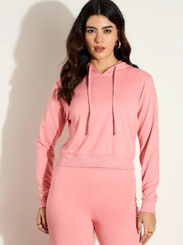 Women Pink Terry Regular Hoodie Hoodie with Double Zipper Versatile Adjustable