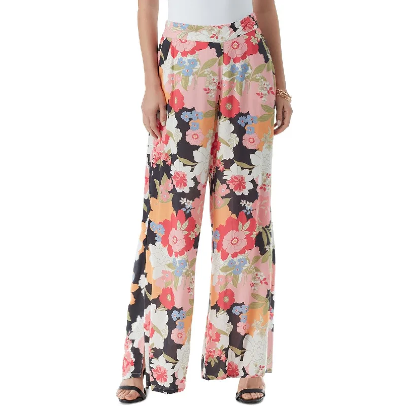 Jessica Simpson Womens Floral Print Elastic Wide Leg Pants High-Waist Trousers