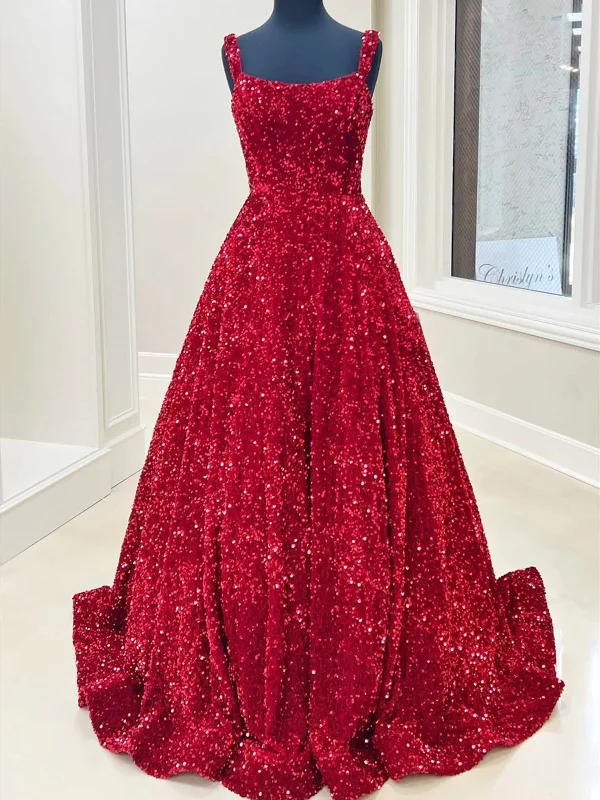 Red Blue Square Neck Sequin Long Prom Dresses, Red Blue Long Formal Evening Dresses Tunics Polka dots Red Blue Square Neck Sequin Long Prom Dresses, Red Blue Long Formal Evening Dresses Tunics Polka dots