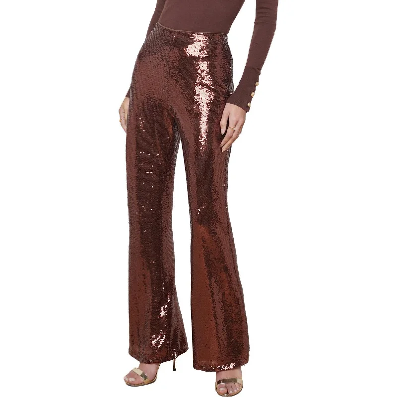 L'Agence Womens High Rise Sequined Flared Pants Lightweight Jogger Pants