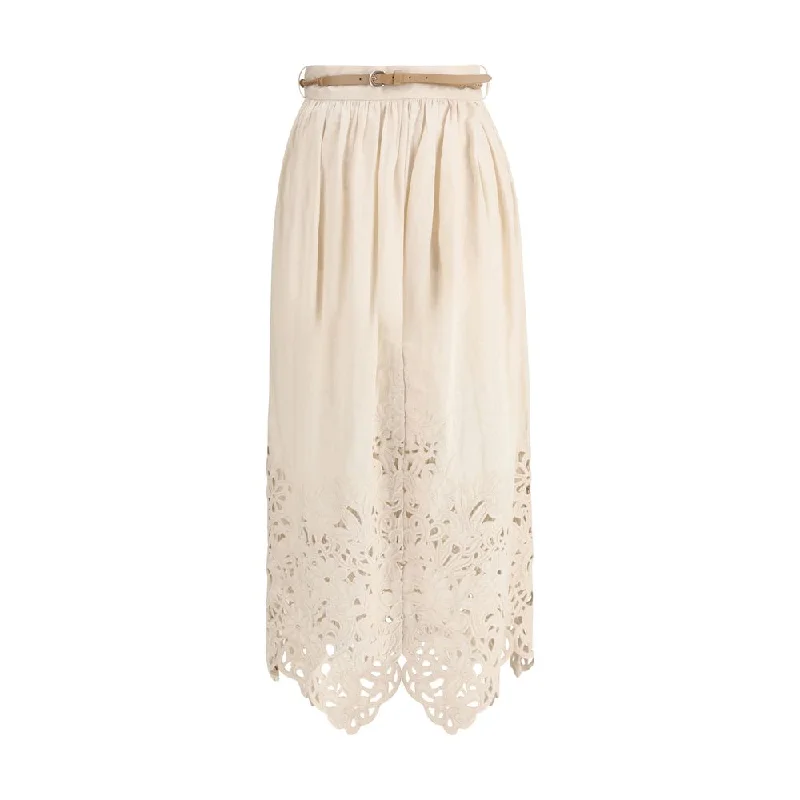 Zimmermann Wylie Embroidered Midi Skirt a-line skirt cut