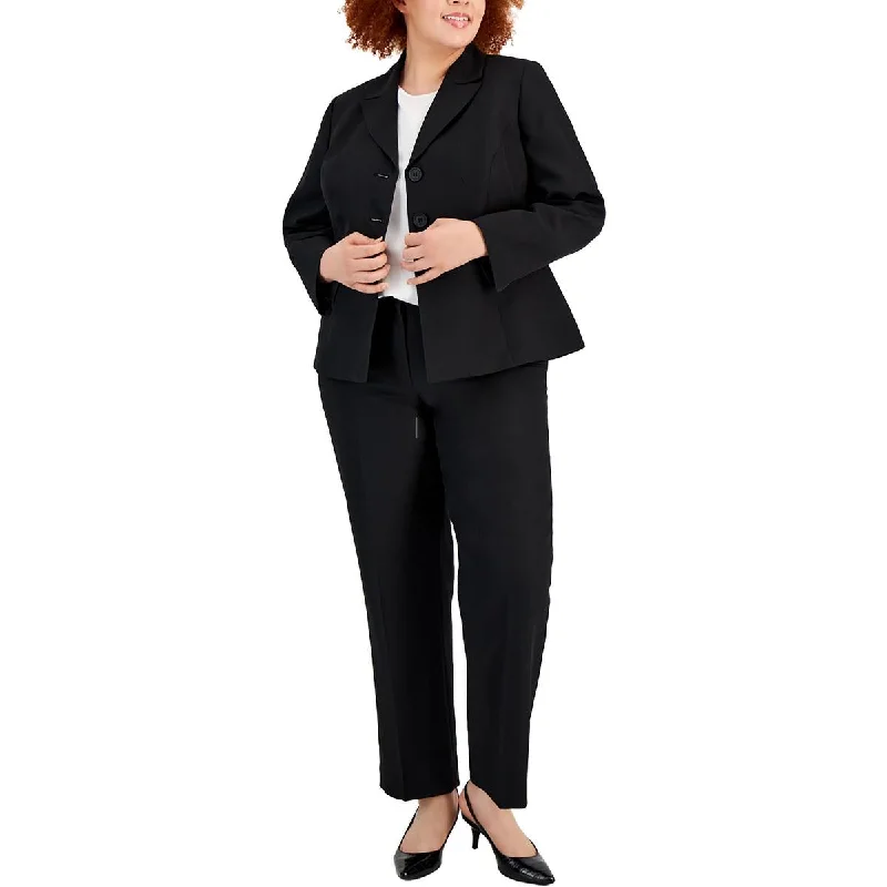 Le Suit Womens Plus Solid  Dress Pants Trendy Wide-Legged Trousers