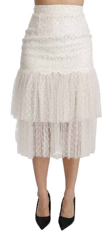 Dolce & Gabbana Elegant White Lace High-Waist Skirt slim fit skirt