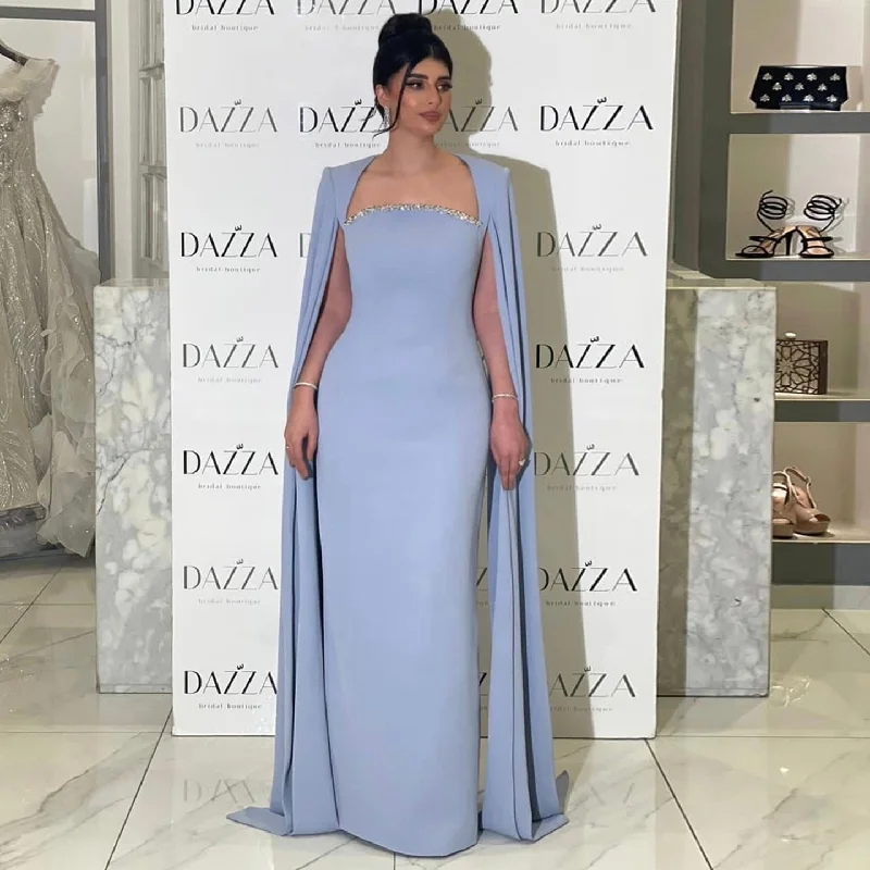 Elegant Blue Mermaid Evening Dress with Cape Sleeves SS486 Tunics Cozy soft