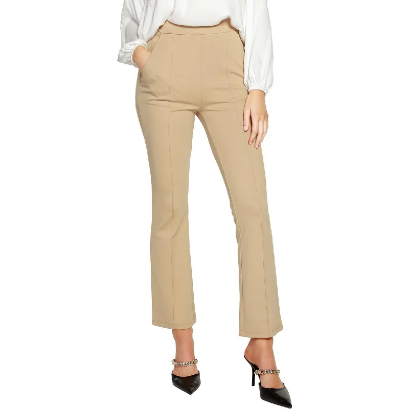 Belldini Womens Ponte Cropped Straight Leg Pants Comfy Cargo Trousers