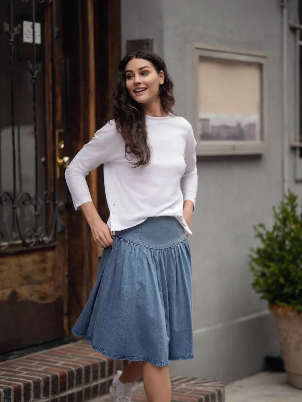 Modivea Denim Washed Yolk Skirt lightweight skirt design