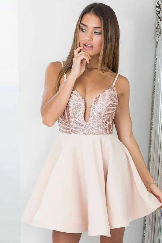 A-Line Spaghetti Straps Pearl Pink Homecoming Party Dress with Sequins PD028 Tunics Practical durable A-Line Spaghetti Straps Pearl Pink Homecoming Party Dress with Sequins PD028 Tunics Practical durable