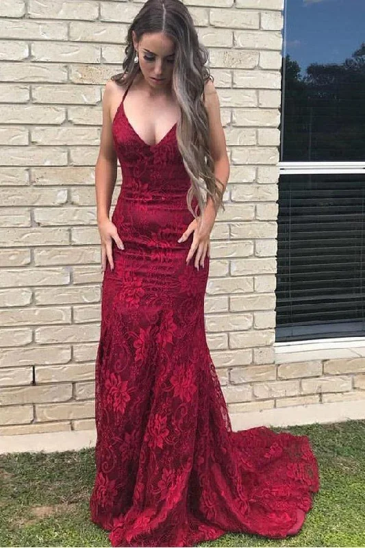Mermaid V-neck Lace Long Prom Dress Long Party Dress Tunics Sale discount