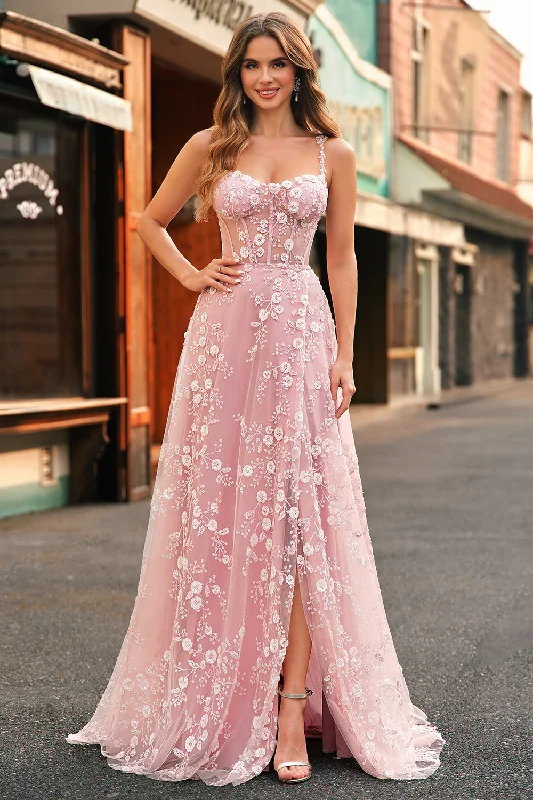 A Line Blush Spaghetti Straps Sequin Corset Prom Dress With Slit Tunics Solid Classic A Line Blush Spaghetti Straps Sequin Corset Prom Dress With Slit Tunics Solid Classic