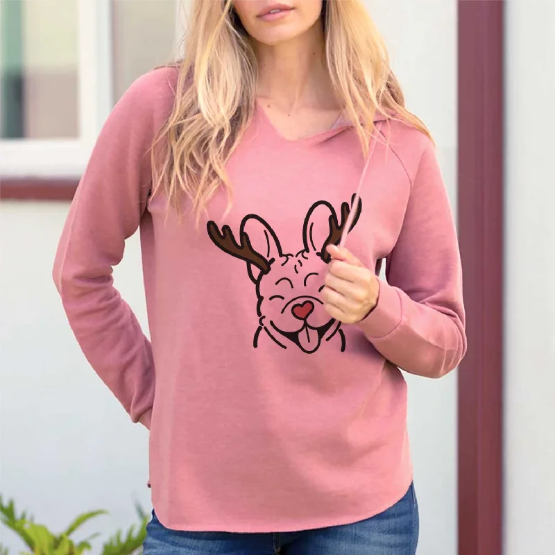 Red Nose French Bulldog - Cali Wave Hooded Sweatshirt Hoodie with Hem Raw Edge Edgy Unfinished Red Nose French Bulldog - Cali Wave Hooded Sweatshirt Hoodie with Hem Raw Edge Edgy Unfinished