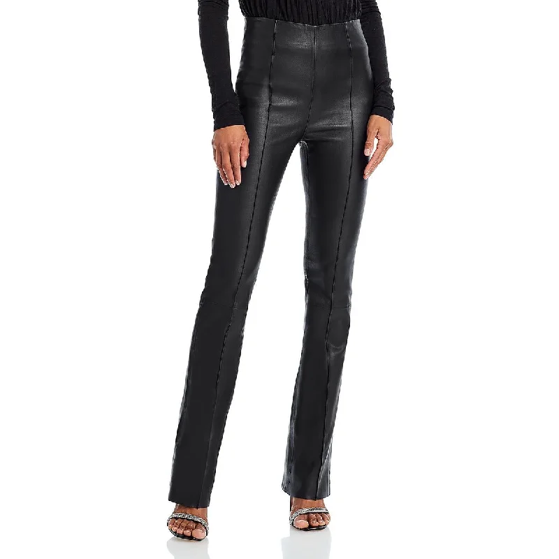 Remain Womens Floral Leather Pull On Bootcut Pants Wide-Legged Palazzos