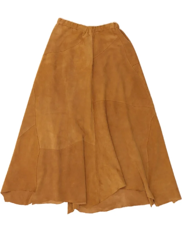 VINTAGE Womens Suede A-Line Skirt Medium W28 Brown Leather velvet skirt plush