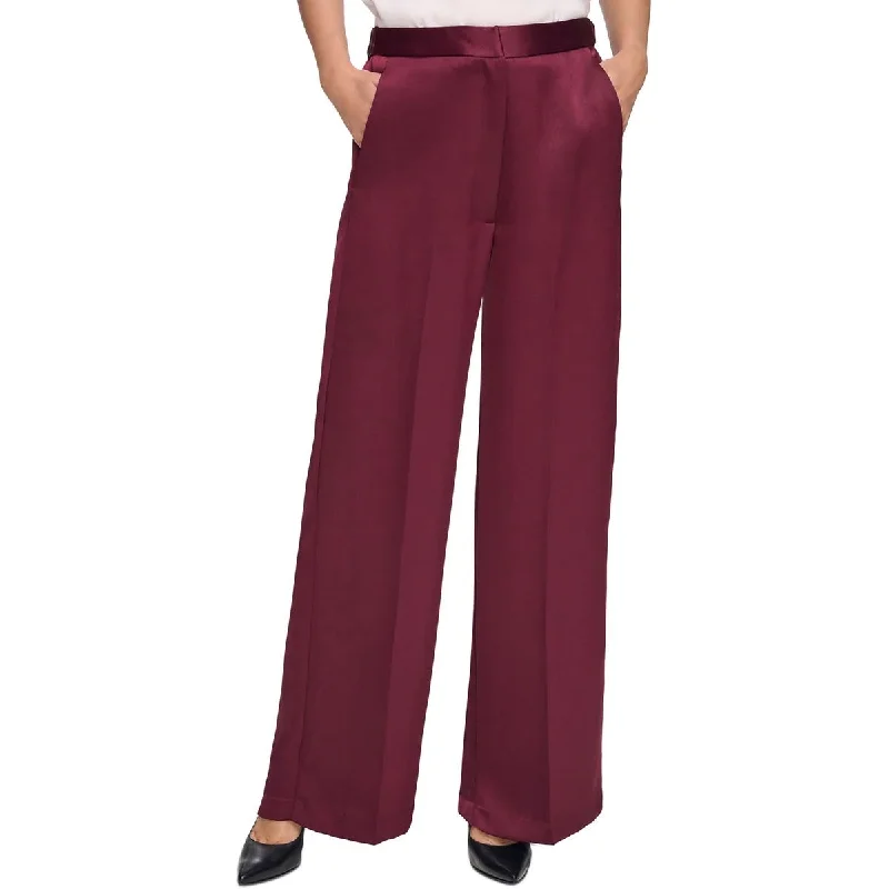 DKNY Womens Wide Leg Satin Wide Leg Pants Cozy Full-Length Pants