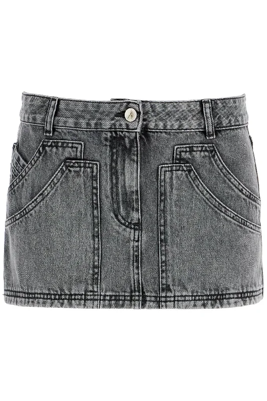 Gray High-waisted Slim Fit Denim Mini Skirt  - Grey a-line skirt cut