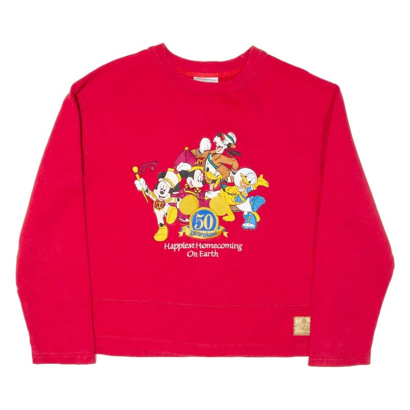 DISNEYLAND 50 Years Homecoming Cropped Sweatshirt Red Womens S Hoodie with Metallic Shiny Futuristic DISNEYLAND 50 Years Homecoming Cropped Sweatshirt Red Womens S Hoodie with Metallic Shiny Futuristic