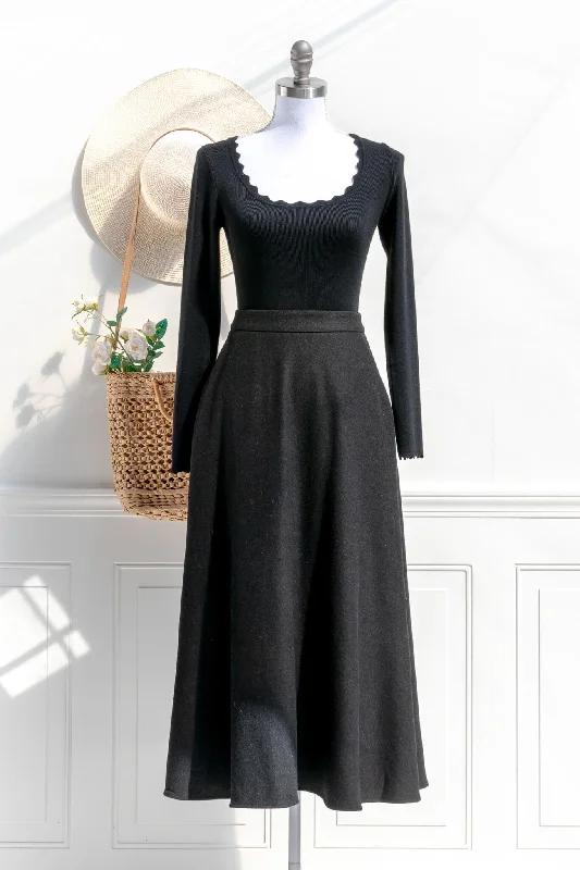 Alouette Midi Skirt - Black satin skirt smooth