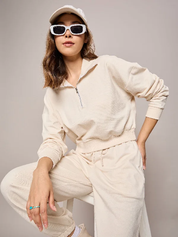 Women Off White Terry Oversized Zipper Sweatshirt Hoodie with Slim Fit Tailored Modern Women Off White Terry Oversized Zipper Sweatshirt Hoodie with Slim Fit Tailored Modern