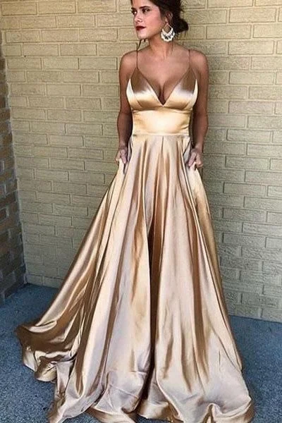 V-neckline Prom Long Party Dress with Spaghetti Straps Pencil Length Work