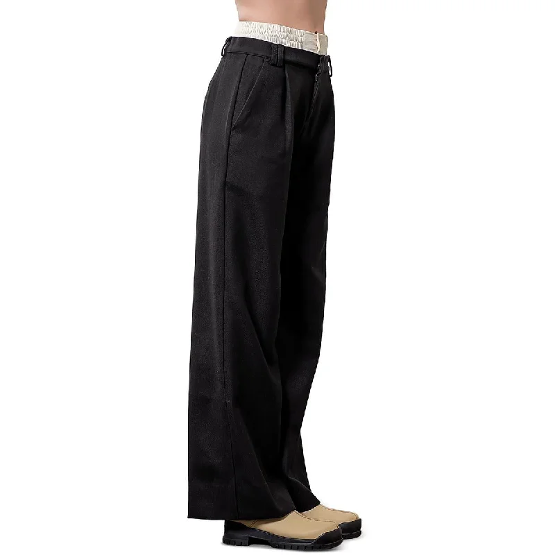 Moon River Womens Layered Elastic Waistband Straight Leg Pants Classic Stretch Pants