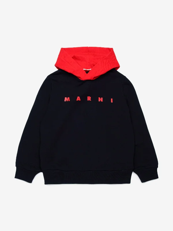 MARNI Kids Logo Hoodie in Black Hoodie with Ribbed Hem Stretchable Secure