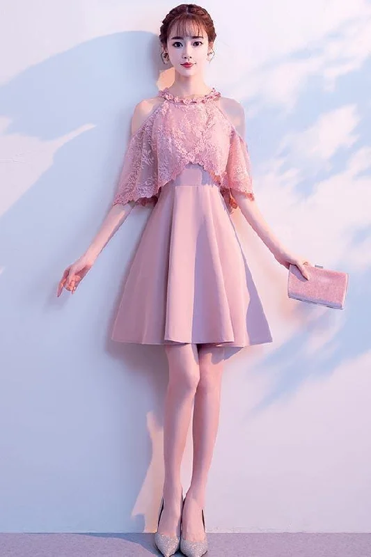 A-line High Neck Satin Pink Homecoming Dresses Party Dresses PD089 Tunics Review highly A-line High Neck Satin Pink Homecoming Dresses Party Dresses PD089 Tunics Review highly