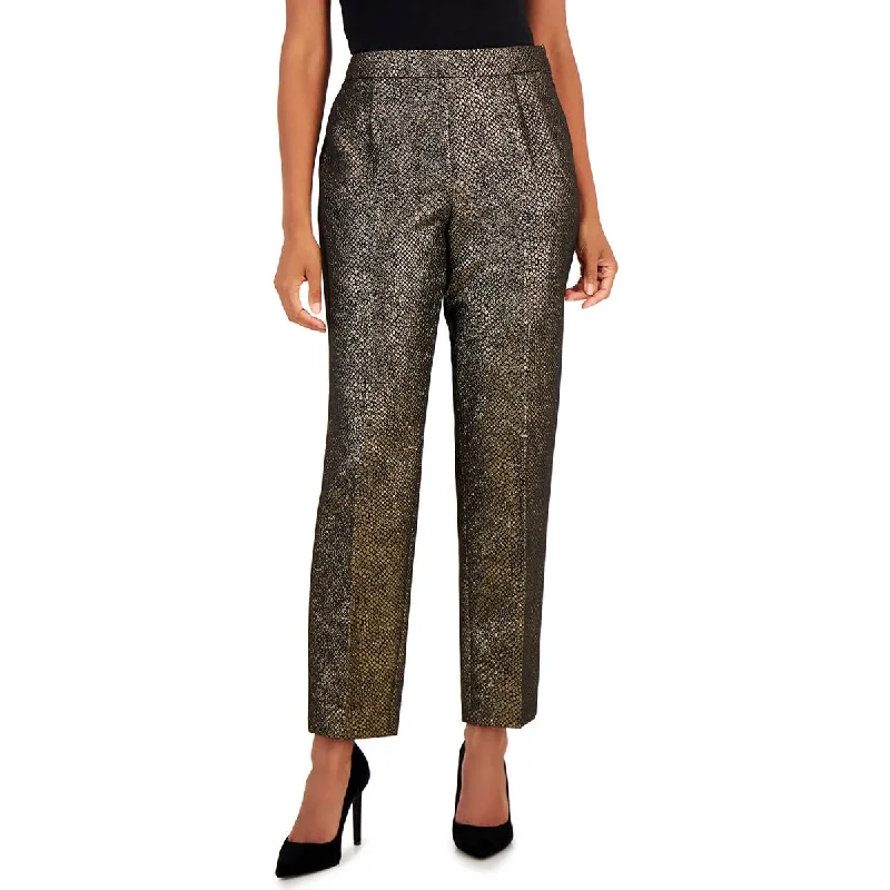 Kasper Womens Metallic High Rise Straight Leg Pants Comfortable Wide-Leg Pants
