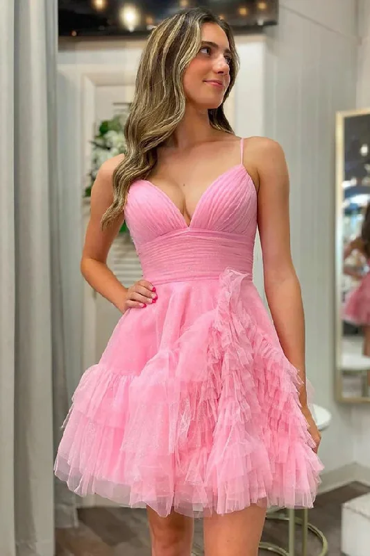 Cute A-Line Spaghetti Straps Pink Tulle Homecoming Party Dress PD481 Tunics Versatile stylish Cute A-Line Spaghetti Straps Pink Tulle Homecoming Party Dress PD481 Tunics Versatile stylish