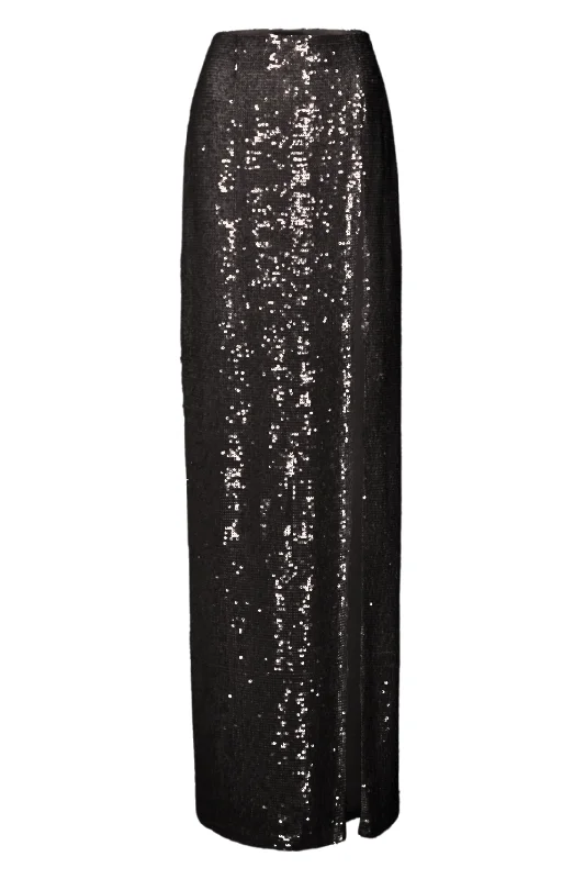 Sequin High Waist Slit Maxi Skirt | Cacao lace skirt intricate