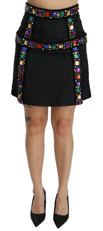 Dolce & Gabbana Elegant High-Waist Embellished Black Skirt seamless skirt comfort