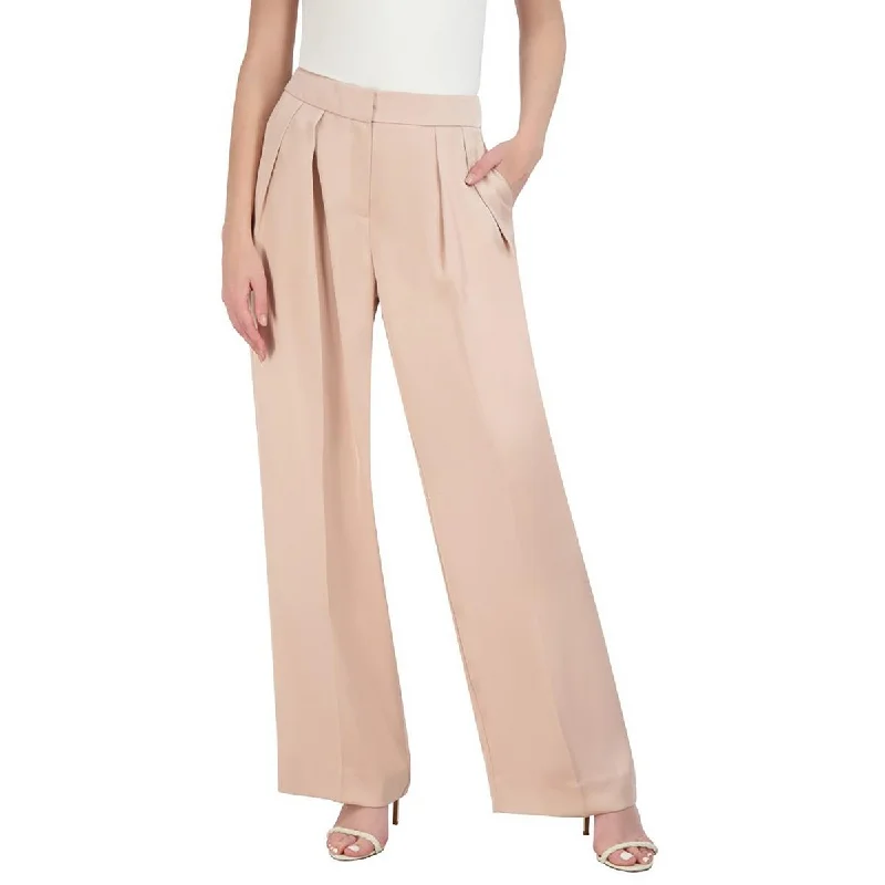BCBGMAXAZRIA Womens Pleated Double Weave Wide Leg Pants Casual Track Pants
